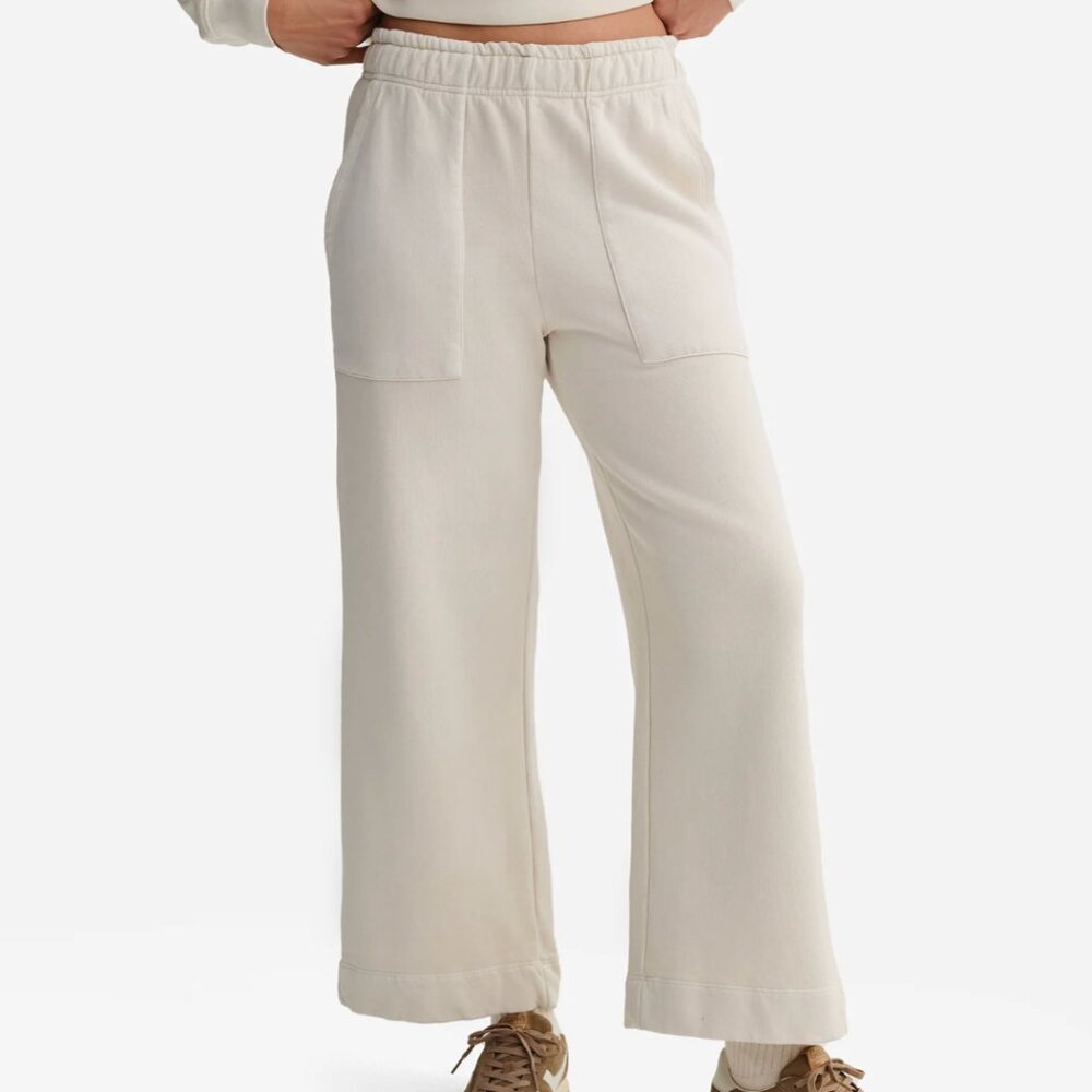 MATE The Label - Organic Fleece Wide Leg Pant (Bone) - Size L
